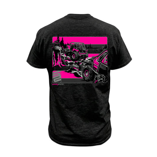 Hillclimb Hi-Vis Safety Stripe Tee - Pink/Black Reflective/Black Heather