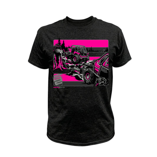 Hillclimb Hi-Vis Safety Stripe Tee - Pink/Black Reflective/Black Heather