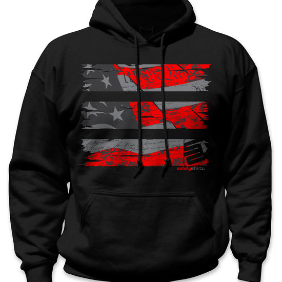 Old Glory Stealth Hi-Vis Safety Stripe Hoodie - Neon Red/Reflective/Gray/Black