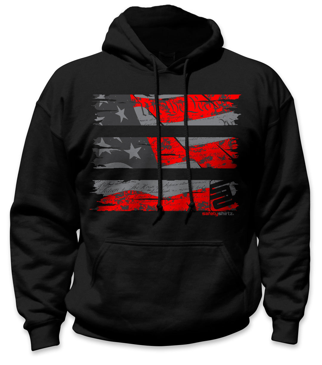 Old Glory Stealth Hi-Vis Safety Stripe Hoodie - Neon Red/Reflective/Gray/Black