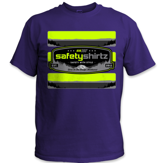 SS Badge Hi-Vis Safety Stripe Tee - Neon Yellow/Black Reflective/Purple