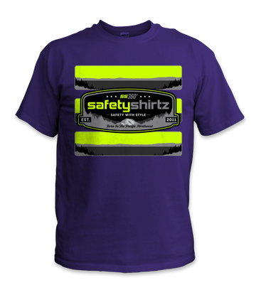 SS Badge Hi-Vis Safety Stripe Tee - Neon Yellow/Black Reflective/Purple