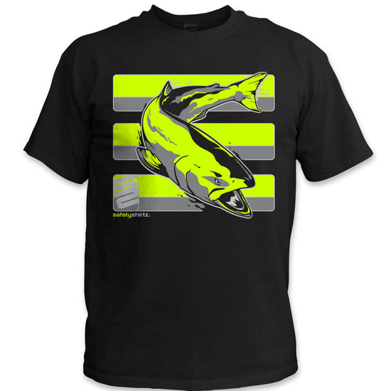 Salmon Hi-Vis Safety Stripe Tee - Neon Yellow/Gray/Black