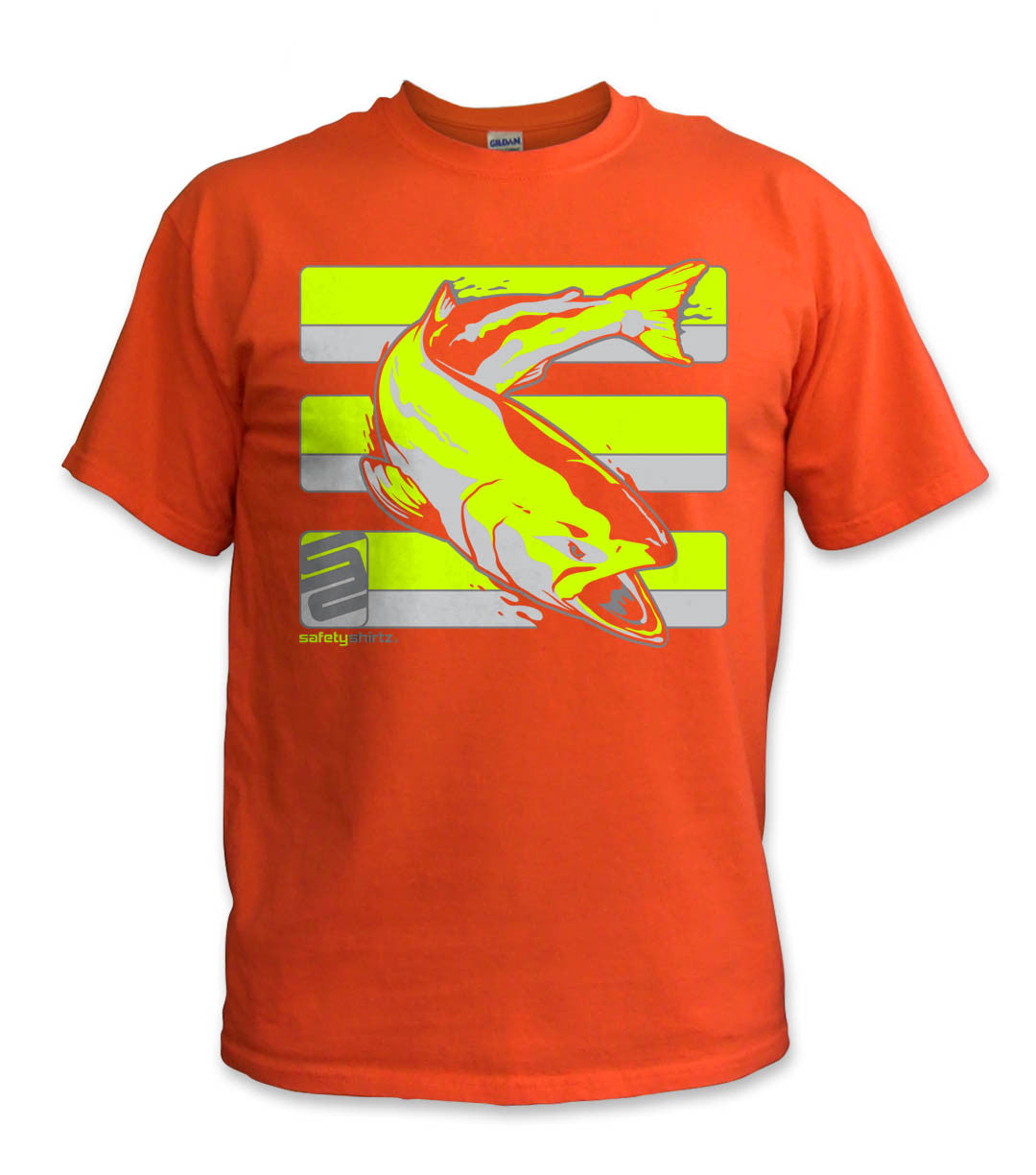 Salmon Hi-Vis Safety Stripe Shirt - Neon Yellow/Gray/Orange