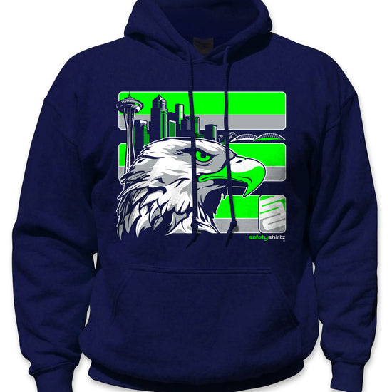 Seattle Hi-Vis Safety Stripe Hoodie - Neon Green/Gray/Navy Blue