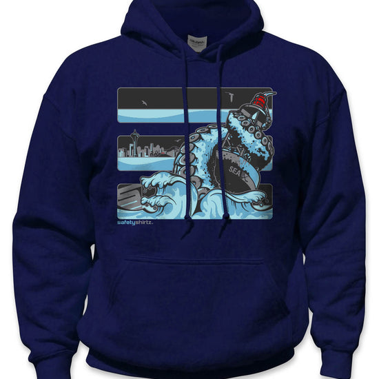 YOUTH Seattle Ice Hi-Vis Safety Stripe Hoodie - Sea Blue/Black Reflective/Navy Blue