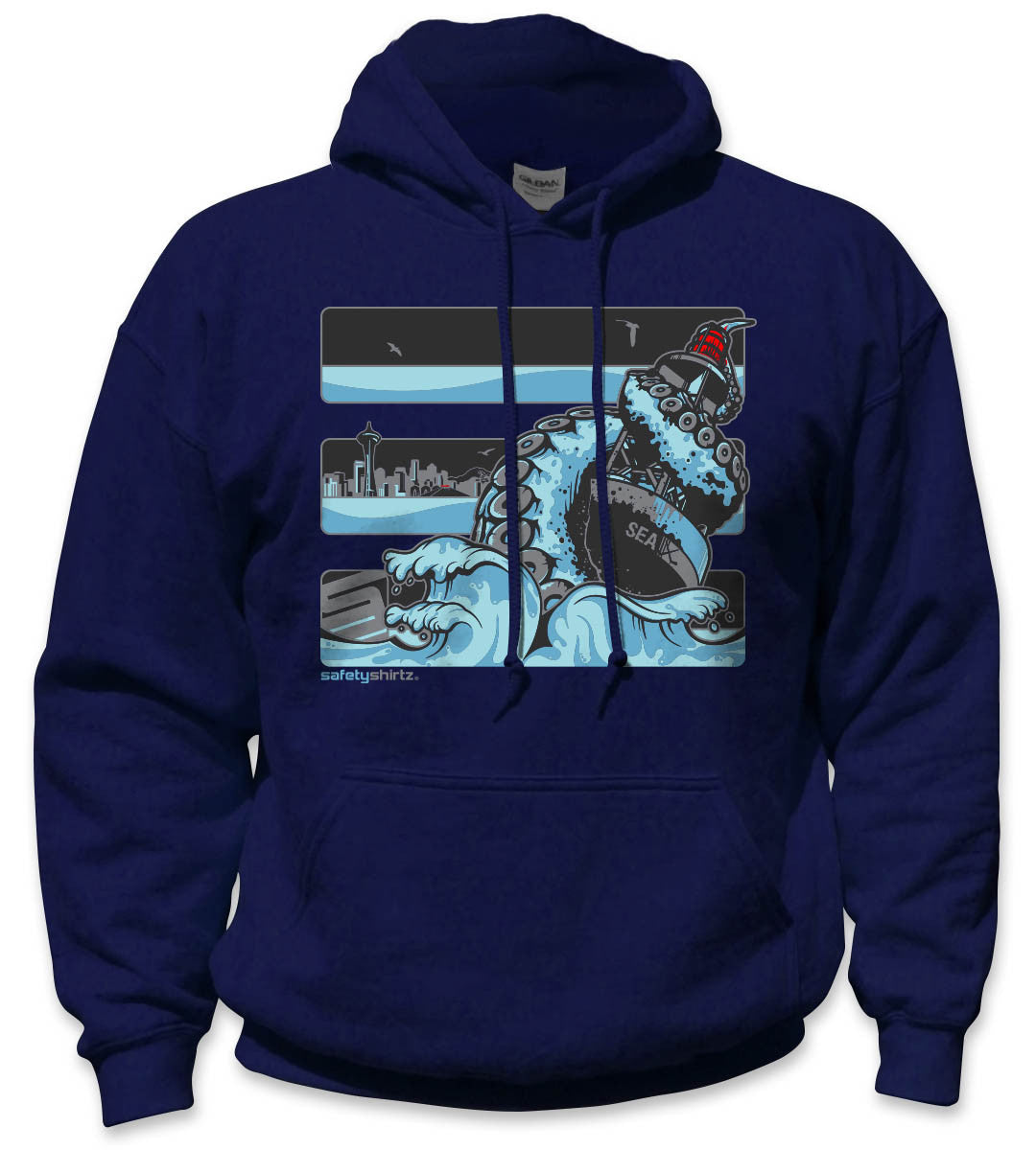 YOUTH Seattle Ice Hi-Vis Safety Stripe Hoodie - Sea Blue/Black Reflective/Navy Blue