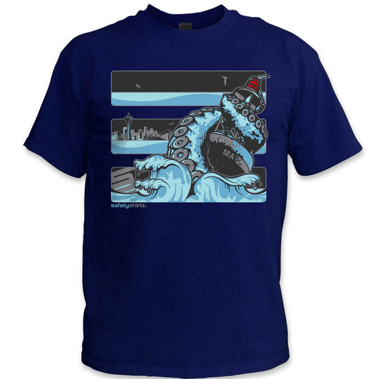 YOUTH Seattle Ice Hi-Vis Safety Stripe Tee - Sea Blue/Black Reflective/Navy Blue
