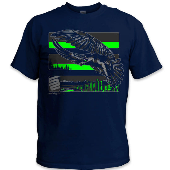 Seattle Reborn Stealth Hi-Vis Safety Stripe Tee - Neon Green/Reflective/Navy Blue