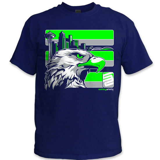Seattle Hi-Vis Safety Stripe Shirt - Neon Green/Gray/Navy Blue