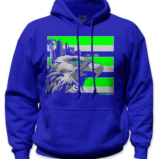Throwback Seattle Hi-Vis Safety Stripe Hoodie - Neon Green/Gray/Royal Blue