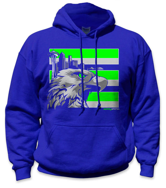 Throwback Seattle Hi-Vis Safety Stripe Hoodie - Neon Green/Gray/Royal Blue