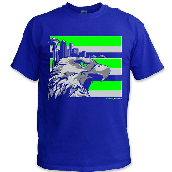 Throwback Seattle Hi-Vis Safety Stripe Shirt - Neon Green/Gray/Royal Blue