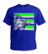 Throwback Seattle Hi-Vis Safety Stripe Shirt - Neon Green/Gray/Royal Blue