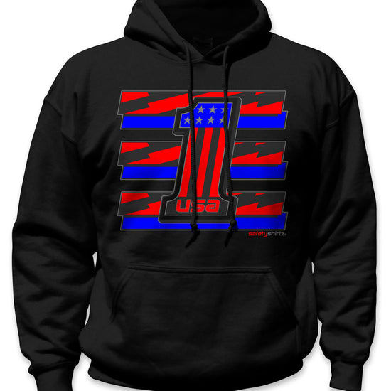 USA 1 Hi-Vis Safety Stripe Hoodie - Neon Red/Bright Blue/Black Reflective/Black