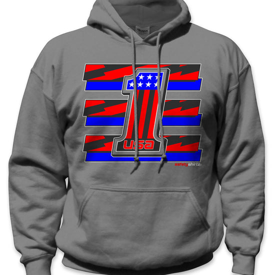 USA 1 Hi-Vis Safety Stripe Hoodie - Neon Red/Bright Blue/Black Reflective/Charcoal Gray