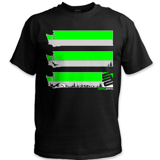 Washington State Hi-Vis Safety Stripe Tee - Neon Green/Black