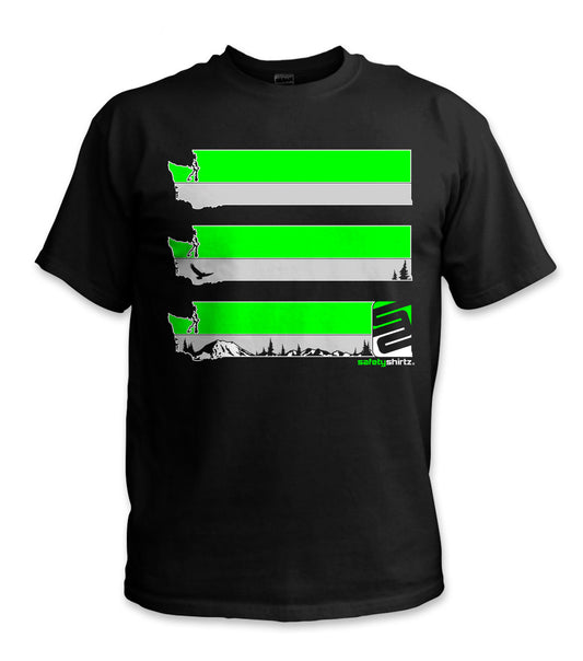 Washington State Hi-Vis Safety Stripe Tee - Neon Green/Black