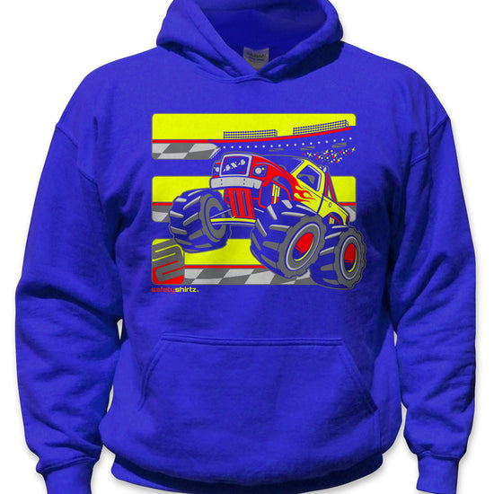 YOUTH Monster Truck Hi-Vis Safety Stripe Hoodie - Neon Yellow/Neon Red/Royal Blue