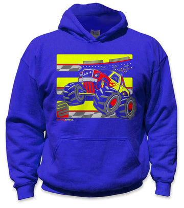 YOUTH Monster Truck Hi-Vis Safety Stripe Hoodie - Neon Yellow/Neon Red/Royal Blue