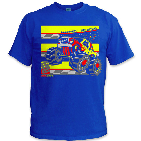 YOUTH Monster Truck Hi-Vis Safety Stripe Tee - Neon Yellow/Neon Red/Black