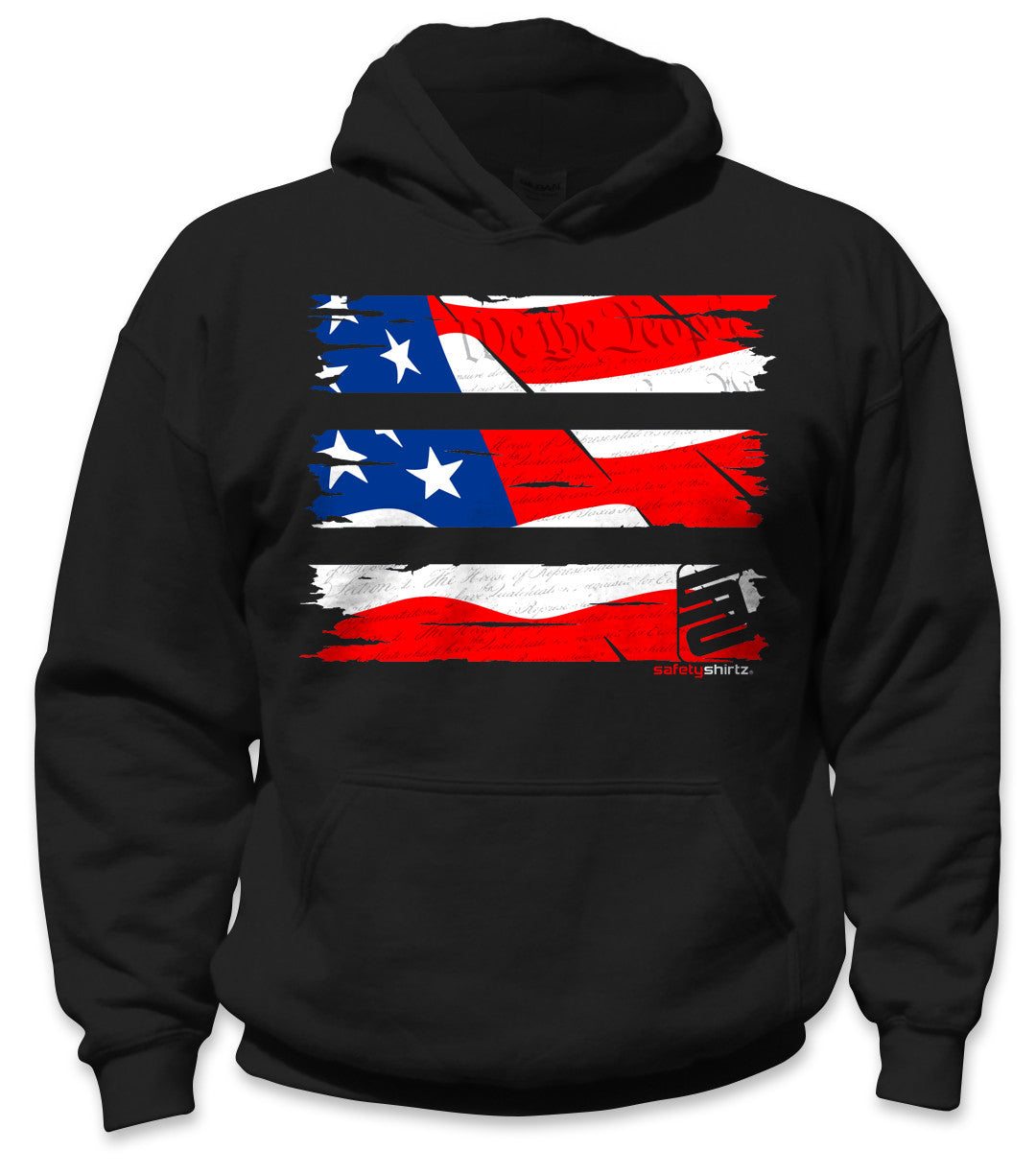 YOUTH Old Glory Hi-Vis Safety Stripe Hoodie - Neon Red/White/Bright Blue/Black