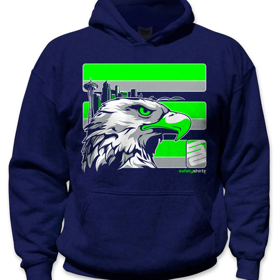 YOUTH Seattle Hi-Vis Safety Stripe Hoodie - Neon Green/Gray/Navy Blue