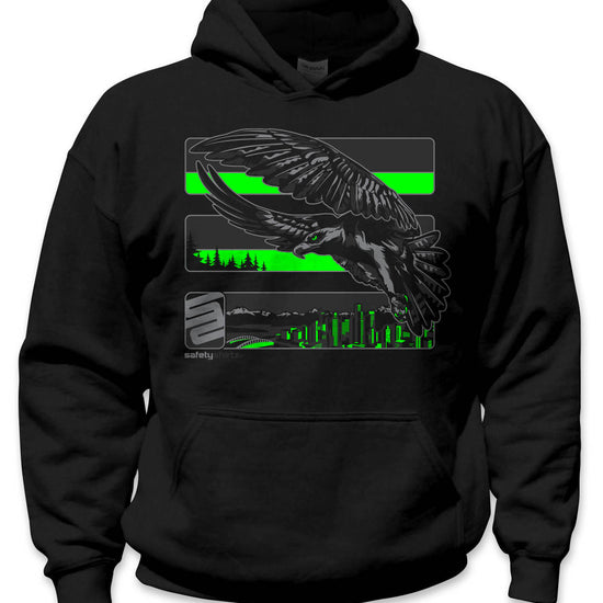 YOUTH Seattle Reborn Hi-Vis Safety Stripe Hoodie - Neon Green/Reflective/Black