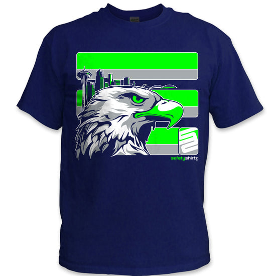 YOUTH Seattle Hi-Vis Safety Stripe Tee - Neon Green/Gray/Navy Blue