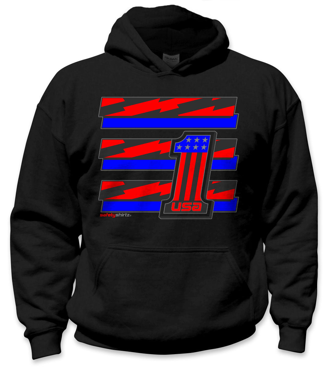 YOUTH USA-1 Hi-Vis Safety Stripe Hoodie - Neon Red/Bright Blue/Black Reflective/Black