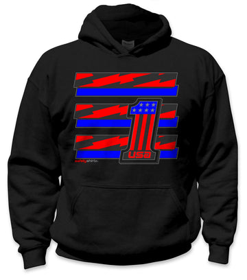 YOUTH USA-1 Hi-Vis Safety Stripe Hoodie - Neon Red/Bright Blue/Black Reflective/Black