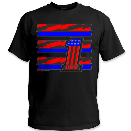 YOUTH USA-1 Hi-Vis Safety Stripe Tee - Neon Red/Bright Blue/Black Reflective/Black
