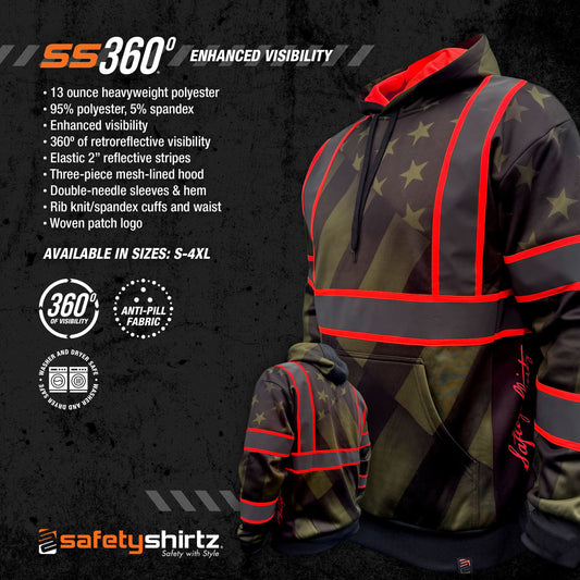 SS360º The Patriot - Military Green - Enhanced Visibility - Reflective Safety Hoodie