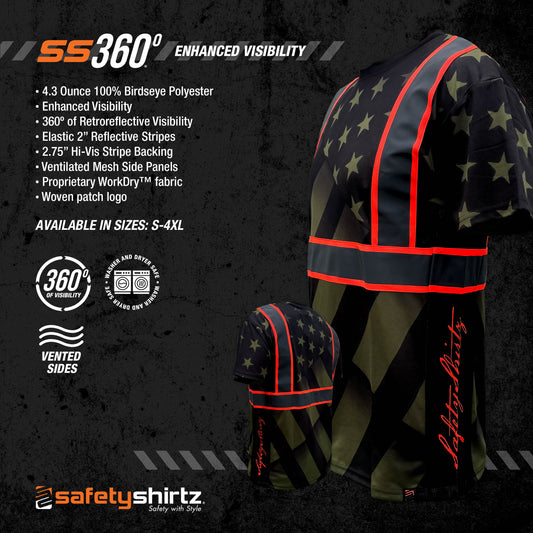 SS360º The Patriot - Military Green - UPF 40 - Enhanced Visibility - Reflective Safety Shirt