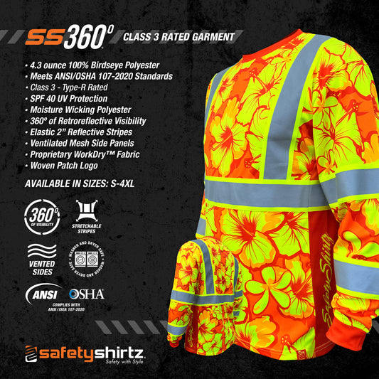 SS360º Tropic Heat - Orange - Class 3 - Type-R - UPF 40 - Reflective Long Sleeve Safety Shirt