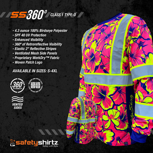 SS360º Tropic Heat - Pink - UPF 40 - Enhanced Visibility - Reflective Long Sleeve Safety Shirt