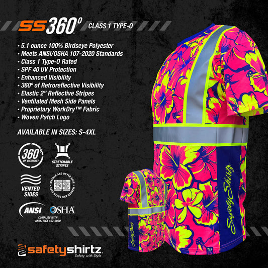 SS360º Tropic Heat - Pink - Type-O - UPF 40 - Enhanced Visibility - Reflective Safety Shirt